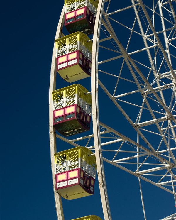 A ferris wheel lit up at night